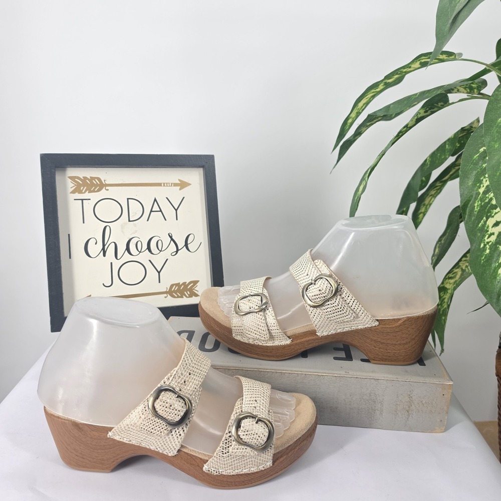 Dansko Sophie Sandals Emboss Snake Leather Slip On Open Toe Platform Heels Sz 37